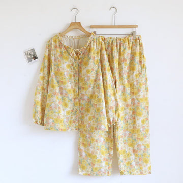 Pigiama in fibra di bambù con coniglietto floreale in stile cottagecore - Giallo - XL - image 0