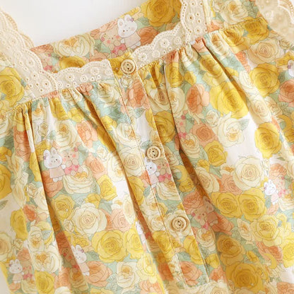 Camicia da notte in cotone con bordo in pizzo floreale giallo - image 5