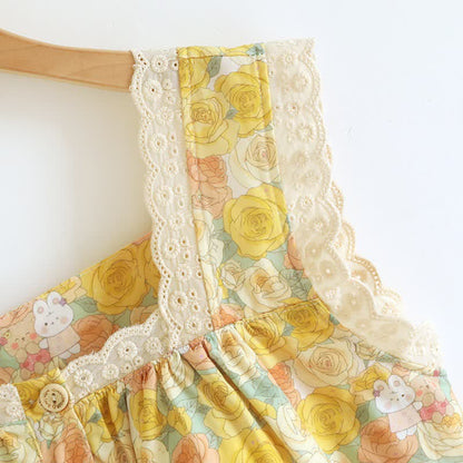 Camicia da notte in cotone con bordo in pizzo floreale giallo - image 4