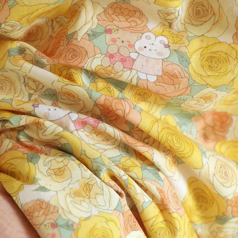 Camicia da notte in cotone con bordo in pizzo floreale giallo - image 11
