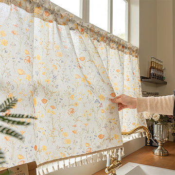 Tenda da cucina semitrasparente con motivo floreale - 132 x 244cm - image 0