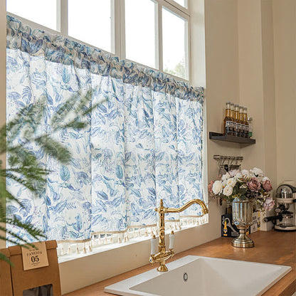 Tenda da cucina in lino con motivi floreali e nappe - image 1