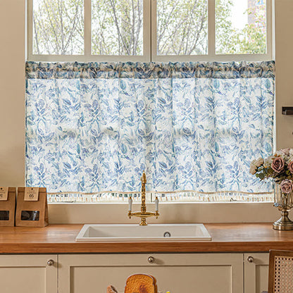 Tenda da cucina in lino con motivi floreali e nappe - image 4
