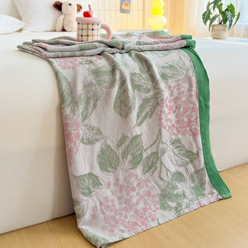 Coperta estiva in fibra di bambù con motivo floreale e foglie - 200cm x 230cm - image 0