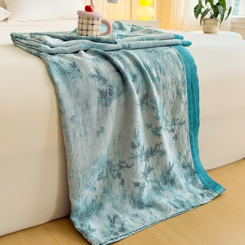 Coperta estiva artistica in fibra di bambù con motivi botanici. - Blu - 200cm x 230cm - image 0