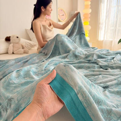 Coperta estiva artistica in fibra di bambù con motivi botanici. - image 7