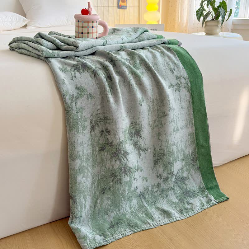 Coperta estiva artistica in fibra di bambù con motivi botanici. - Verde - 200cm x 230cm - image 8