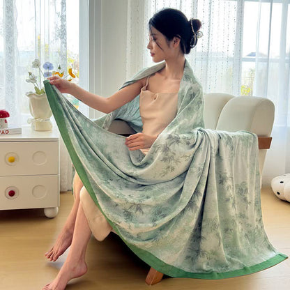 Coperta estiva artistica in fibra di bambù con motivi botanici. - image 12