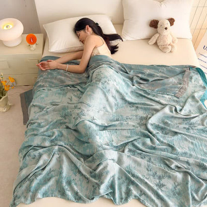 Coperta estiva artistica in fibra di bambù con motivi botanici. - image 4