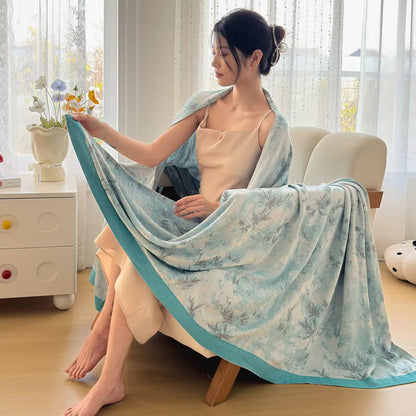 Coperta estiva artistica in fibra di bambù con motivi botanici. - image 6