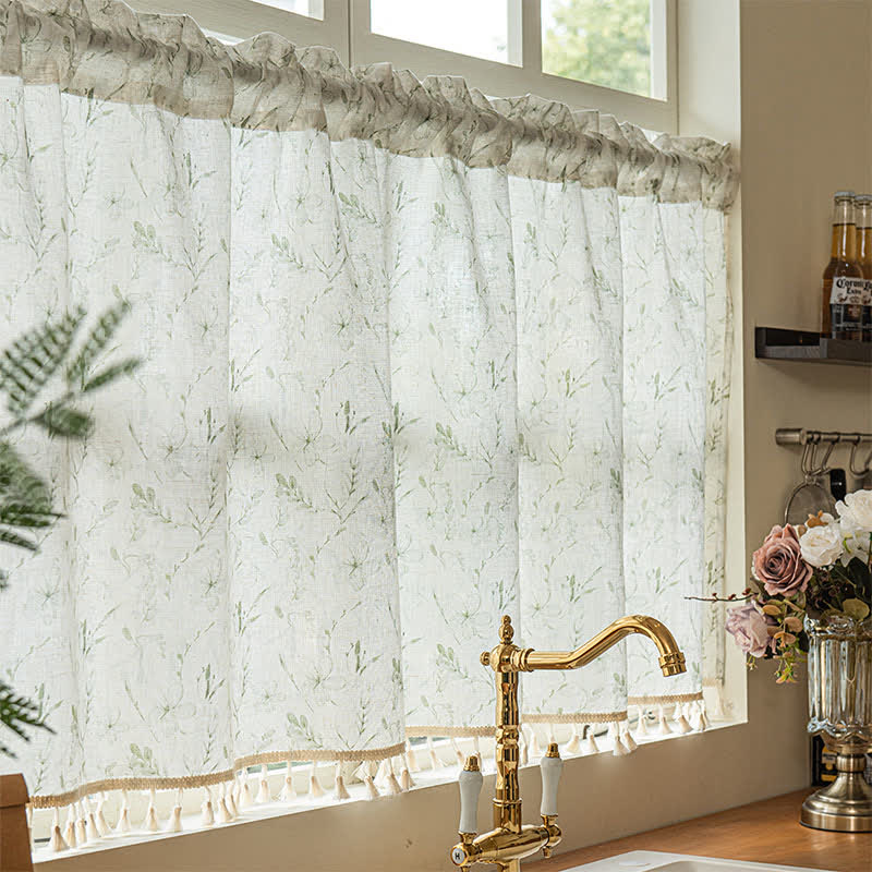 Tende corte semitrasparenti con motivo a foglie botaniche - 132 x 244cm - image 0