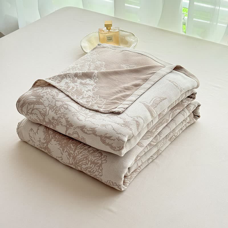 Coperta in fibra di bambù con motivo paesaggistico ad alberi - Caffè - 200cm x 230cm - image 4