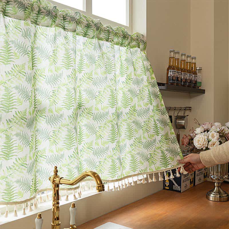 Tenda da cucina in stile scandinavo con motivo a felci - image 1