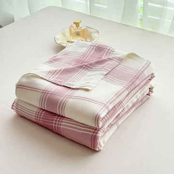 Coperta classica a quadri in fibra di bambù - Rosa - 200cm x 230cm - image 0