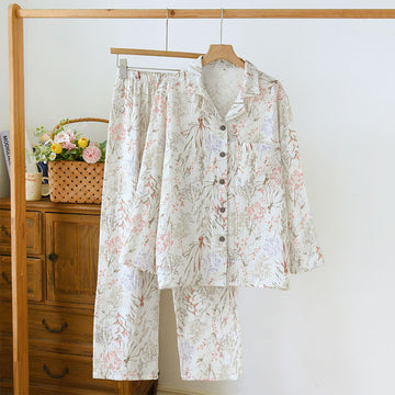 Pigiama in garza di cotone con stampa floreale tenue - XL - image 0