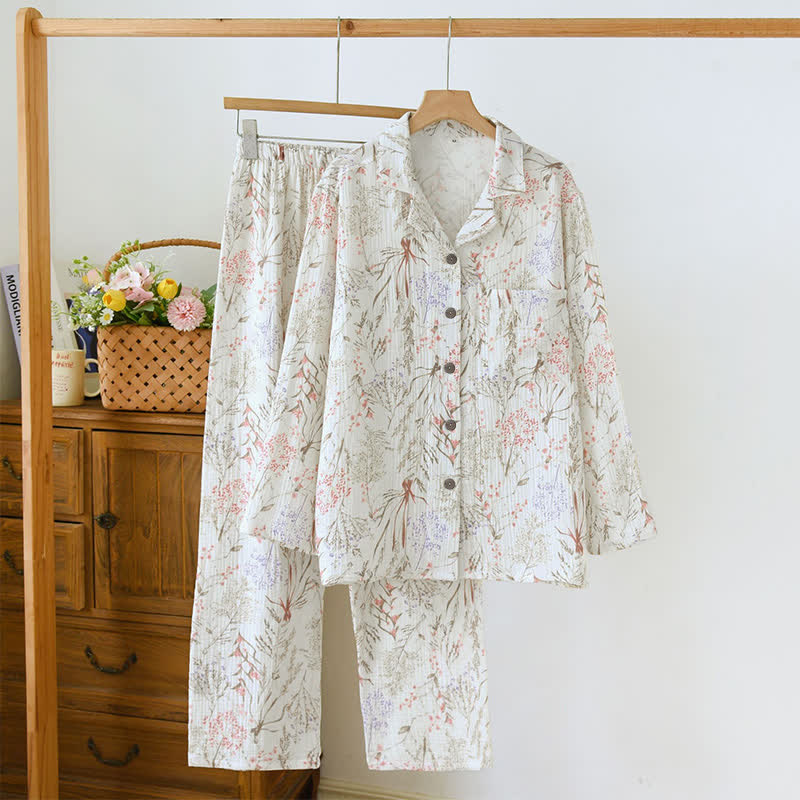 Pigiama in garza di cotone con stampa floreale tenue - XL - image 0