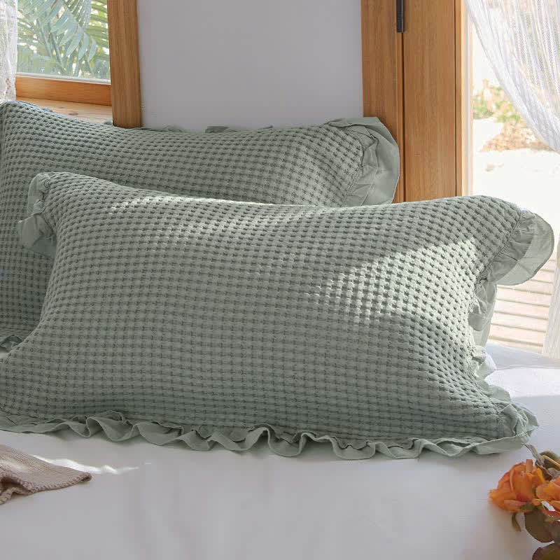 Federe in cotone a nido d'ape con volant (2 pezzi) - Grigio Blu - 50 cm x 75 cm - image 11