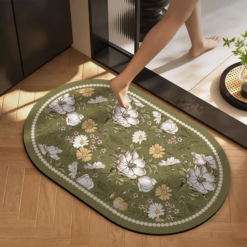 Tappetino antiscivolo in fango di diatomee stile retrò botanico - Ellisse - 60 x 90cm - image 2