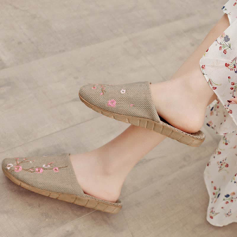 Comode pantofole in lino ricamate Plum Bossom - Pink Plum Bossom - L - image 10