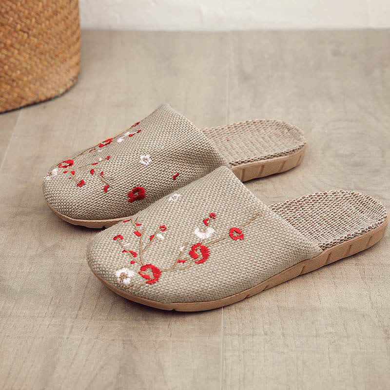 Comode pantofole in lino ricamate Plum Bossom - Red Plum Bossom - L - image 4