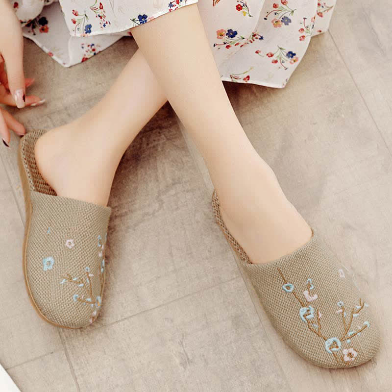 Comode pantofole in lino ricamate Plum Bossom - Blue Plum Bossom - L - image 8