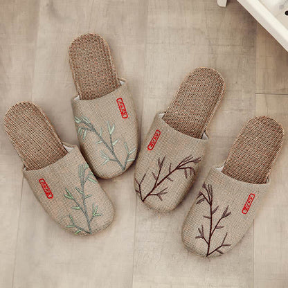 Comode pantofole in lino ricamate Plum Bossom - image 2