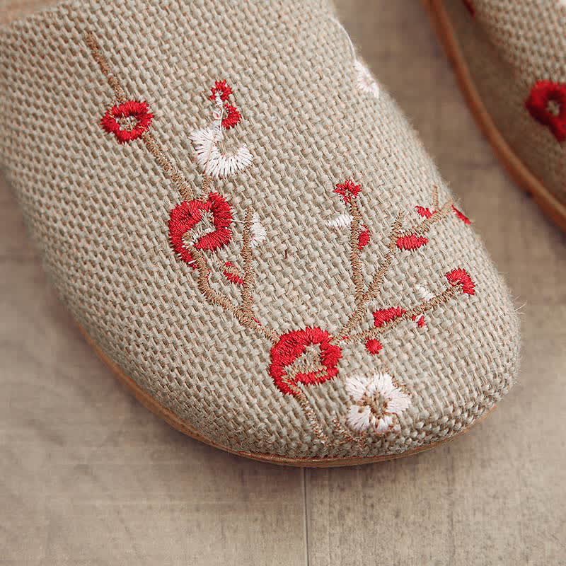 Comode pantofole in lino ricamate Plum Bossom - image 7