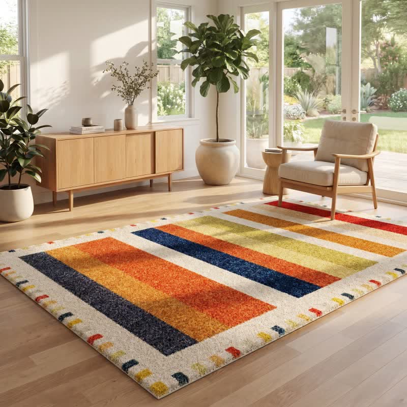 Tappeto a righe arcobaleno multicolore - image 3