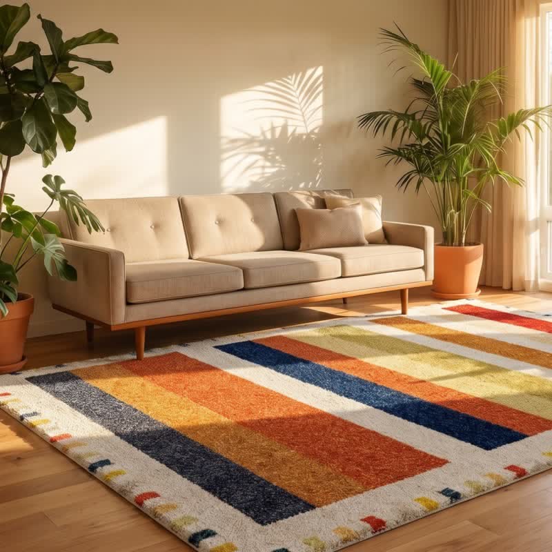 Tappeto a righe arcobaleno multicolore - image 1