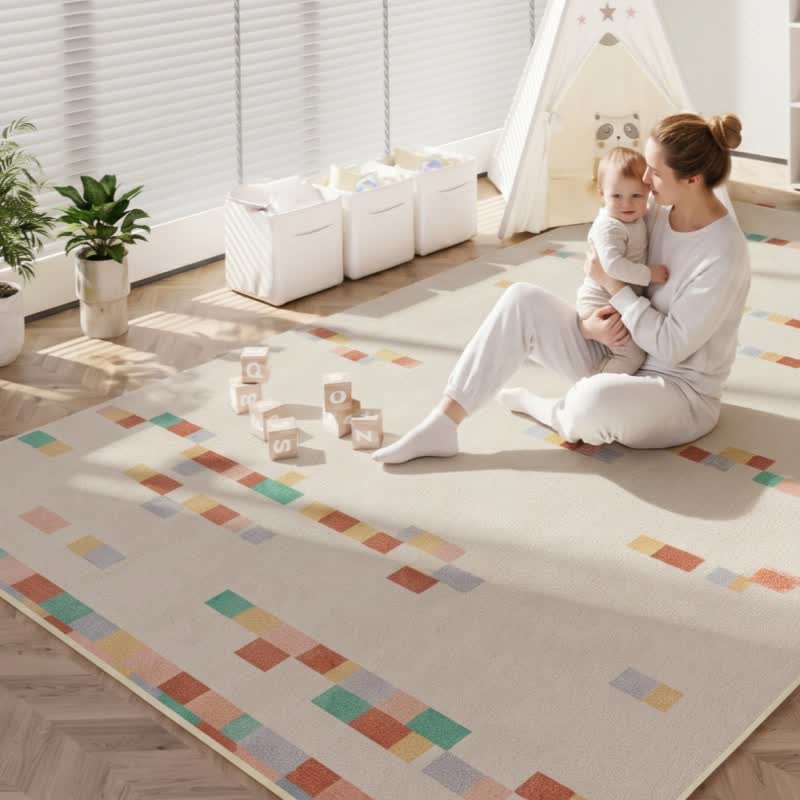 Tappeto per bambini con motivi geometrici pastello - image 1