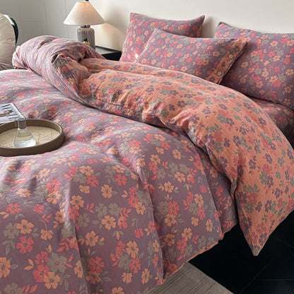 Set di biancheria da letto in garza di puro cotone con motivo floreale pastorale (4 pezzi) - image 5
