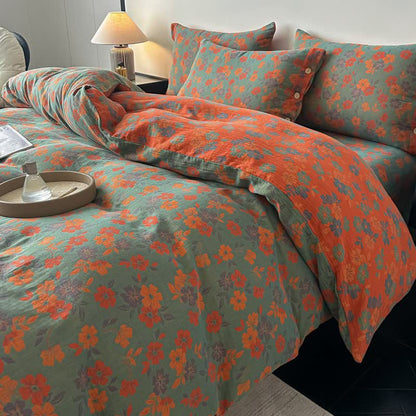 Set di biancheria da letto in garza di puro cotone con motivo floreale pastorale (4 pezzi) - image 1