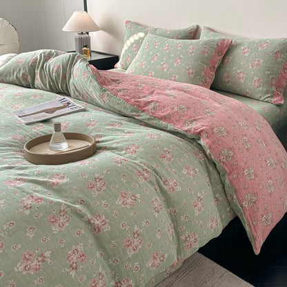 Set di biancheria da letto vintage in garza di puro cotone con motivo floreale (4 pezzi) - image 1