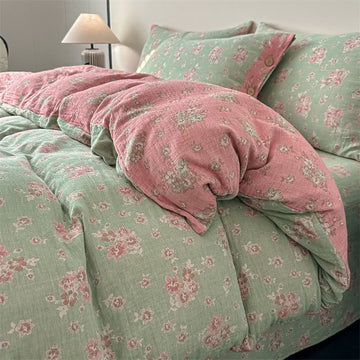 Set di biancheria da letto vintage in garza di puro cotone con motivo floreale (4 pezzi) - Matrimoniale Grande - image 0