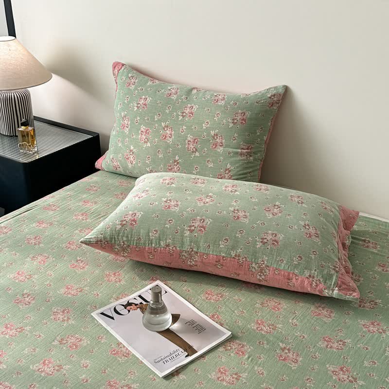 Set di biancheria da letto vintage in garza di puro cotone con motivo floreale (4 pezzi) - image 6