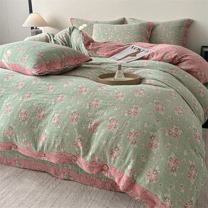 Set di biancheria da letto vintage in garza di puro cotone con motivo floreale (4 pezzi) - image 2