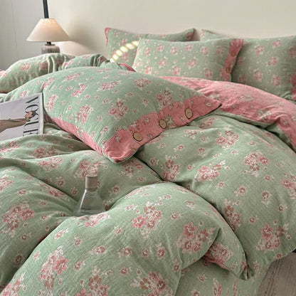 Set di biancheria da letto vintage in garza di puro cotone con motivo floreale (4 pezzi) - image 3