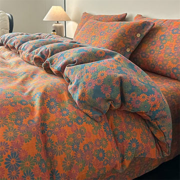 Set di 4 pezzi di biancheria da letto in garza di puro cotone con motivo floreale vintage - Matrimoniale Grande - image 0