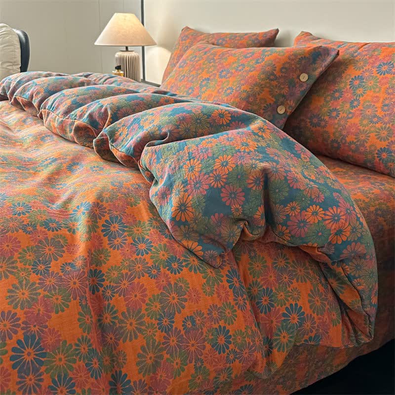 Set di 4 pezzi di biancheria da letto in garza di puro cotone con motivo floreale vintage - Matrimoniale Grande - image 0