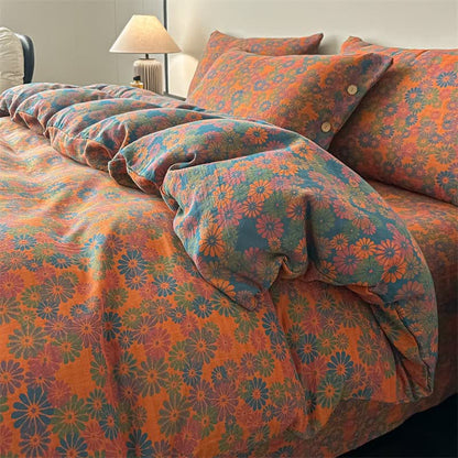 Set di 4 pezzi di biancheria da letto in garza di puro cotone con motivo floreale vintage - Matrimoniale Grande - image 0