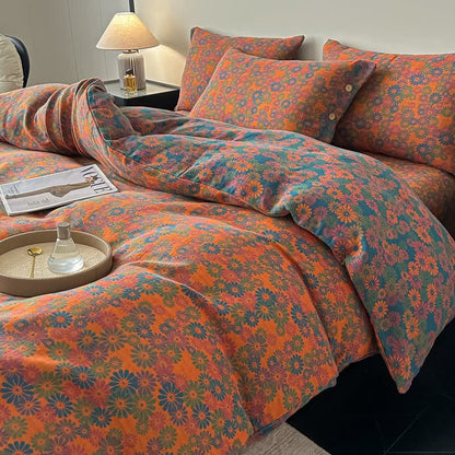 Set di 4 pezzi di biancheria da letto in garza di puro cotone con motivo floreale vintage - image 1