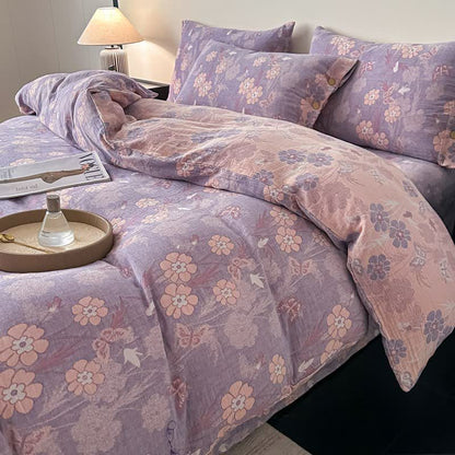 Set di 4 pezzi di biancheria da letto in garza di puro cotone con motivo floreale e farfalle. - image 3