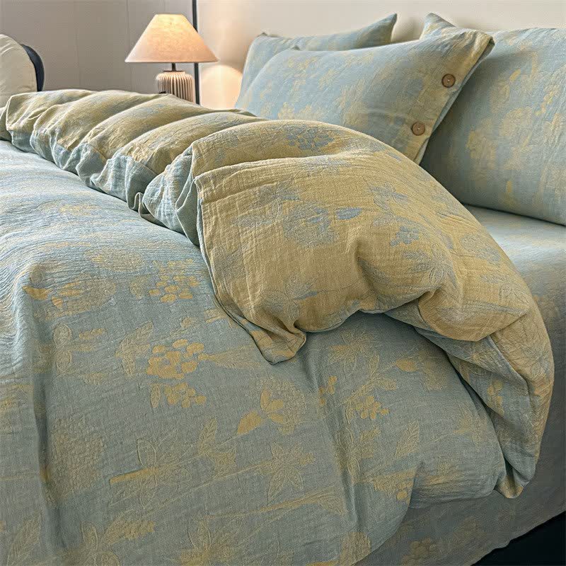 Set di biancheria da letto vintage in garza di puro cotone con motivi botanici (4 pezzi) - Matrimoniale Grande - image 0