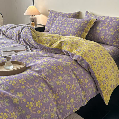Elegante set di biancheria da letto in garza di puro cotone con motivo floreale (4 pezzi) - image 1