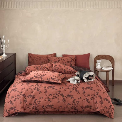Set di biancheria da letto in puro cotone con foglie di ginkgo vintage (4 pezzi) - Arancia - Matrimoniale Grande - image 10