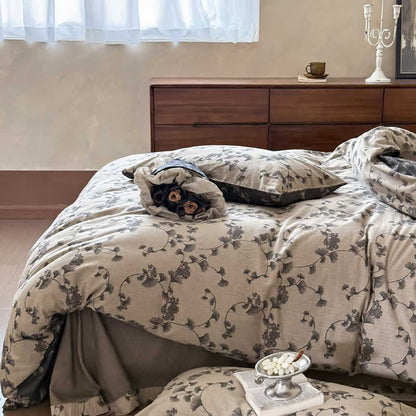 Set di biancheria da letto in puro cotone con foglie di ginkgo vintage (4 pezzi) - image 8