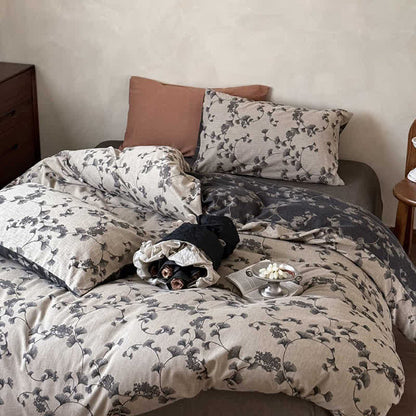 Set di biancheria da letto in puro cotone con foglie di ginkgo vintage (4 pezzi) - image 6