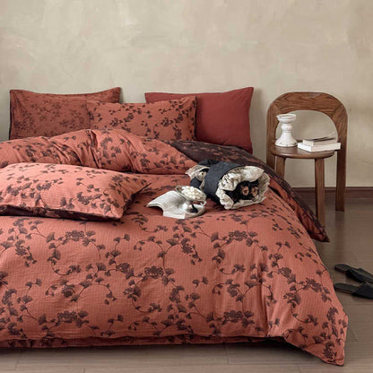 Set di biancheria da letto in puro cotone con foglie di ginkgo vintage (4 pezzi) - image 11