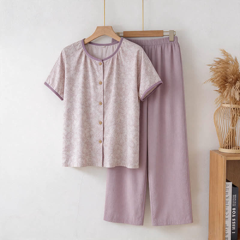 Completo da salotto in cotone stampato color lavanda - Viola - 3XL - image 0