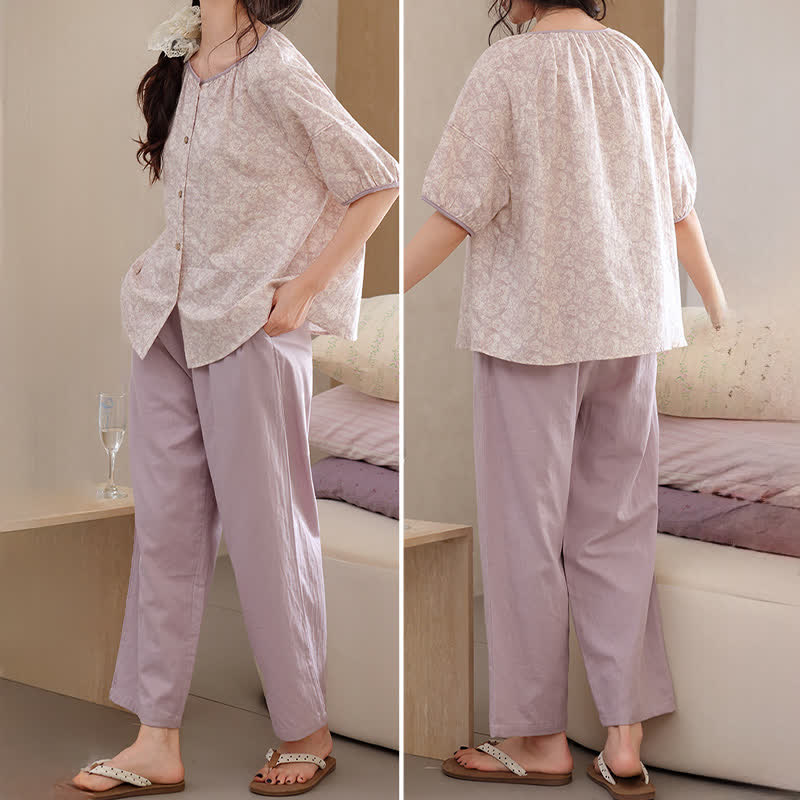 Completo da salotto in cotone stampato color lavanda - image 4
